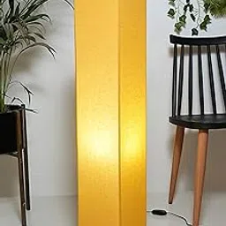 THE LIGHT SHADOW Yellow Cotton Fabric Rectangular Floor Lamp for Bedroom, Living Room Corner, Home Decor - Standing Light With Fabric Shade, LED-image-76