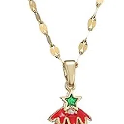 gyrmmue Red Crystal Christmas Tree Christmas Hat Necklace 14k Gold Plated Christmas Pendant Necklace Rhinestones Christmas Tree/Pearl Santa Hat Necklace Christmas New Year Jewelry Gifts for Woman-picture-58