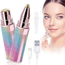 LECROF 2-in-1 USB Rechargeable Flawless Eyebrow Trimmer & Facial Hair Remover for Women – Rainbow Finish, Painless Shaver with LED Light, Multicolour-picture-36