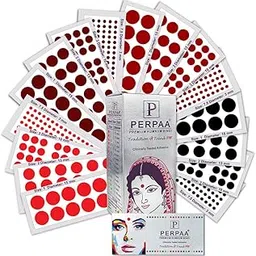 PERPAA Premium Velvet Sticker Kumkum Bindi Box of 16 Flaps Multicolor,Different Size- Bindi for Women,Ladies (Size - 01-15mm, 02-13mm, 03-10mm, 7.5-3mm, Red,Black,Dark Maroon,Light Maroon)-image-29