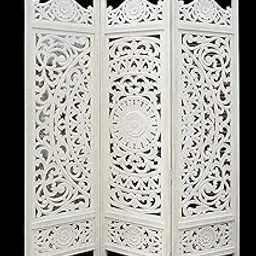 Artesia Handcrafted 3 Panel Wooden Room Partition/Wooden Room Divider/Wooden Screen - White, Standard-picture-31