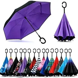 zugad Inverted Reversible Folding Umbrella with C-Shaped Handle for Hands-Free Use – Windproof and Waterproof Double Layer Umbrella with UV Protection, Anti-Drip Inside Out Folding Design for Men and Women – Perfect for Car, Office, Travel & Daily Use (Multicolor)-picture-19