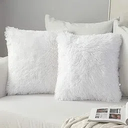 Wondershala White Fur Cushion Covers Set of 2 Home Decor Cushion Cover 16x16 Inches Decoration Cushion Covers-picture-18