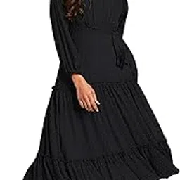 janasya Women'S Dobby Chiffon Woven Design Tiered Dress-picture-33