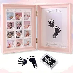 HomeCloud 1st Birthday Gifts Photo Frames,Newborn My First Year Photo Frame Baby Girls Boys Birthday Decoration Album Baby Shower Keepsake Photo Frame First Birthday (12 Photo_Pink)-picture-10