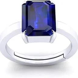apsstone Natural Blue Astrological Ring 7.25 Ratti Genuine and Certified Blue Sapphire Adjustable Silver Ring for Women's and Men's by Lab Certified-picture-33