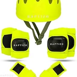 BAPTIZO Kids Protective Gear Set, Helmet and Knee Pads, Neon Green and Black-picture-18