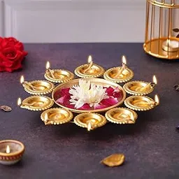 Webelkart Diya Shape Flower Decorative Urli Bowl for Home Decor Bowl for Floating Flowers and Tea Light Candles Home,Office and Table Decor| Diwali Decoration Items (Gold Plated)-image-84