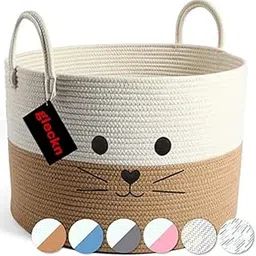 Gleckn Baskets For Organizing Cute Animal Storage Baskets Cat Toy Basket Big Cotton Rope Hamper Organizer For Laundry, Towels, Blanket, Toys, Clothes, Gifts 15‘’* 15‘’* 15 (Design 2)-image-19