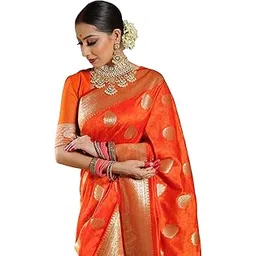 siril Women's Kanjivaram Silk Saree Jacquard Banarasi Sari With Blouse Piece For Wedding-picture-25