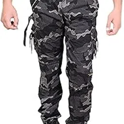 Men's Dark/Black Cotton Army Relaxed Fit Zipper Slim fit Cargo 8 Pocket Jogger Jeans Pants (Dark/Black)-image-6