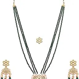 zaveri pearls Green Crystals Multistrand Beaded Pink Meenakari Long Necklace Earring & Ring Set For Women-ZPFK21762-picture-12