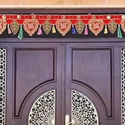 Swastik Design Toran for Door Leaf Design Toranam for Diwali Decoration Color Toran for Pooja Room Velvet Bandarwal Pompom Bandhanwar (Size 38 Inches x 5 Inches)-image-96