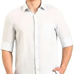 linen club Men's Pure Linen Blue Solid Contemporary Fit Full Sleeve Casual Shirt-picture-12