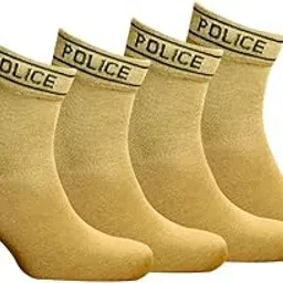 vdangi Police Khaki Socks For Men's/Women Cotton Ankle Length free Size Police Khaki Uniform, Traffic Civil Defense Tactical Socks pack of 4 image 1
