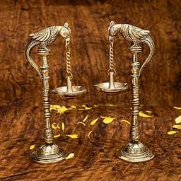 Ekhasa 100% Pure Brass Parrot Lamp Hanging Diya for Pooja Room (Set of 2, 7.5 inches Each) | Brass Hanging Diya with Chain | Hanging Oil Lamp Tall Diya for Home Temple, Diwali Decorations & Gifts-image-10