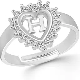 VSHINE Adjustable Alphabet "H" Initial Letter Valentine Propose Day Ring American Diamond Free Size Silver Rhodium Plated Fashion Jewellery For Women, Girls, Wife, Girlfriend And Loved Ones-VSFR1425R-image-1