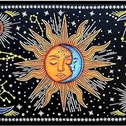 NOKHWAL Tapestry Wall Hanging Sun Moon Tarot Tapestry Handmade Printed Design Cotton Wall Hanging Tapestry Wall Hanging Wall Décor Poster (C, 40x30 Inches)-picture-45