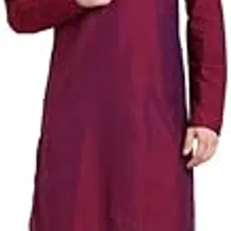 kisah Men's Kurta Churidar Set, Magenta Cotton Blend, Solid Regular Fit Mandarin Collar Long Sleeves-picture-54