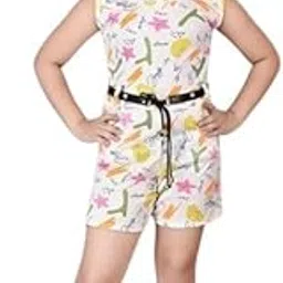 Fancy Kids Girls Cotton Blend Jumpsuit – Sleeveless Printed Western Dress (Pack of 1)-image-7