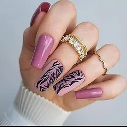 FWS Artificial fake Press On Nails Art Set (Set Of 20) Reusable Nails Extension,BridalNails,Stick-On Nails,Manicure Art Set, AcrylicNails,False Nails,DesignerNails | Nail Glue, Nail file, cuticle pusher, cleaning wipe | Glossy Rose Animal Print Shape Long Square-picture-24