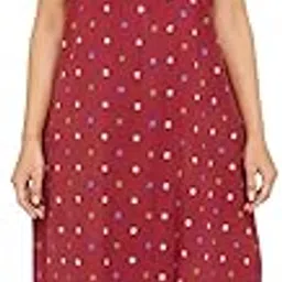 kalamani Cotton Maxi Nightgown, Floral Embroidered Neckline, Short Sleeve, Geometric Print, Free Size-picture-33