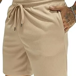 INKKR Men's Premium Polyester Casual Ribbed Shorts ||Loose Fit with 2 Pocket Shorts-picture-29