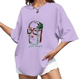 natris Oversized Printed T-Shirt for Women | Stylish Loose Fit Cotton Tshirt | Casual Baggy Half Sleeve Graphic Tee | Trendy Printed Tshirt for Women (Girl, LVN, XL)-picture-51