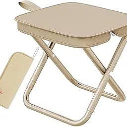 Portable Folding Stool with Storage Pouch, Beige, Compact Travel Seat, 18.89 inch Height-picture-14