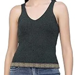 Womens Knitted, Ribbed Cotton Fitted Sleeveless V-Neck Cami Tank Top for Women Stylish-image-86