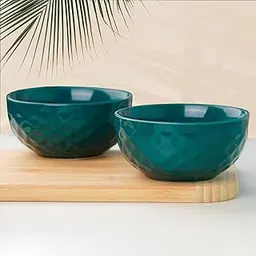 The Earth Store Teal Diamond 500ML Ceramic Bowl Dishwasher & Microwave Safe Bowl Mixing Bowl for Snacks, Pasta, Rice, Dal, Fruits, Salad, Noodles, Maggi and More Snack Bowl- Set of 2-image-54