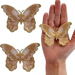 S.A.V.I 2PCS 3D Butterfly Applique Patch Gold Embroidered | Sew-On Lace Fabric for DIY Dresses, Bridal, Ethnic Wear, Lehenga, Saree, Blouse, Gown, Craft Sewing | Decorative Embellishment (8cm x 5.8cm)-picture-14