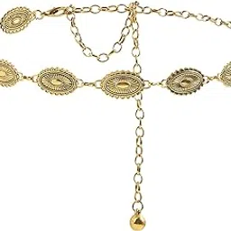 tecokart Waist Chain for Women, Oval Daisy Gold Metal Hip Belt, Stylish Adjustable Body Belly Belt Accessory, Hip Waist Chain for Women Dresses, Jeans, Gowns-picture-16