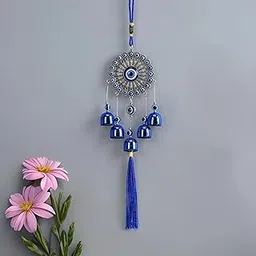 Amazon Brand – Umi Evil Eye Wind Chime Bell Hanging 35cm – Nazar Battu Wall Décor with 5 Blue Glass Bells & Tassel | Home Protection Talisman, Evil Eye Wall Hanging Decoration (Design B)-picture-13