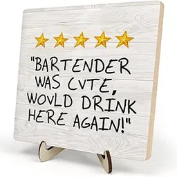 Kitchen Signs, Bar Decor Sign, Funny Bar Accessories Wooden Plaque Sign for Home Outdoor Bar Kitchen Shelf Table Decoration, Bartender Was Cute Would Drink Here Again (Beige2, 5.9 x 5.9Inches)-picture-14