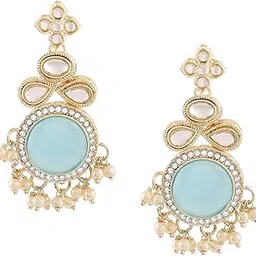 zaveri pearls Turquoise Blue Cat Eye Stones & Kundan Ethnic Drop Earring For Women-ZPFK16588-picture-34