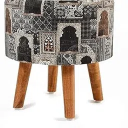 *Uarban Casa* Velvet Pouffes Sitting Stool for Living Room Pouffe Wooden Ottoman Stools Cottan Poof Furniture Footrest Pouf Footstool for Office, Home Decore, 42x42x43cm, Velvet, Black-image-47