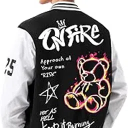 alfaq Back Printed Varsity Jacket for Men's & Women Fleece Varsity Bomber Jacket with Letter Patch Casual Baseball Style Coat, Lightweight Streetwear Outerwear-picture-10