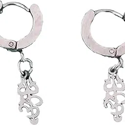 m men style Religious Om Trishul Hoop Piercing Surgical Fashion Jewellery SEr01 Silver Stainless Steel Earrings For Men And Women-picture-46