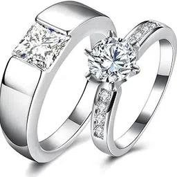 via mazzini White Gold Plated Crystal Proposal Couple Rings for Boys and Girls (Ring0362)-picture-30