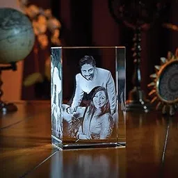 GROB 3D Crystal Cube with LED Light Base Personalized Birthday Gift, Valentines Day Gift, Parents Anniversary (Transparent_50 X 50 X 80 mm) image 1