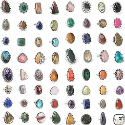 kirti global Chunky Silver Rings for Women Bohemian Stackable Fashion Ring Set Silver Plated Statement Knuckle Handmade Gemstone Gothic Vintage Rings for Girls-picture-27