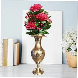SOLINO Brass Handicraft Flower Vase/Flower Pot for Office and Home Decor with Indian Alluring Design and Nakarshi-image-3