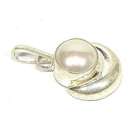 sahiba gems Silver Half Moon Shape Pendant With Natural Pearl (Moti) Chand Moti Locket Moti Locket/Pearl Locket For Every One, White-picture-36