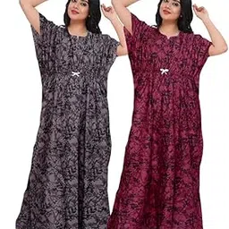 Women Casual Floral Printed Multicolor Night Wear Gown/Free Size Kaftan/Cotton Kaftan Nighty Pack of 2_KRNT2-picture-18