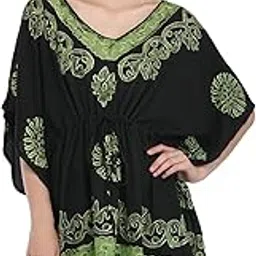 exotic india Black Short Batik Kaftan from Kashmir with Thread-Embroidery-picture-30