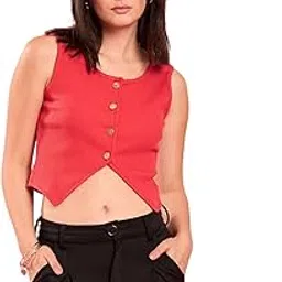 winered Red Button-Up Waistcoat Top-picture-46