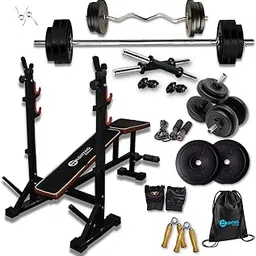 Hashtag FItness bench for home gym with 10kg dumbbell set for home,5in1 multi home gym bench press for home workout with 5ft rod and curl rod gym accessories-image-6