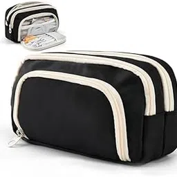 Meriox Large Capacity Pencil Case 3 Compartment Pouch Pen Bag for School Teen Girl Boy Men Women (Black)-picture-27