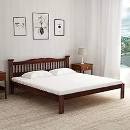 MJ FURNITURE Sheesham Wood King Size Double Bed Without Storage for Home Bedroom (Provincial Teak Finish)-image-99
